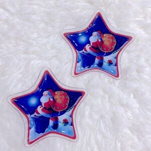 New Gorham Christmas Colors Santa Glass Star Shape Candy Dish Plate Set of Two !